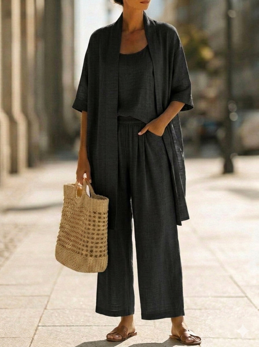 Sleeveless Tank Wide Leg Pants and Longline Duster Matching Set 7