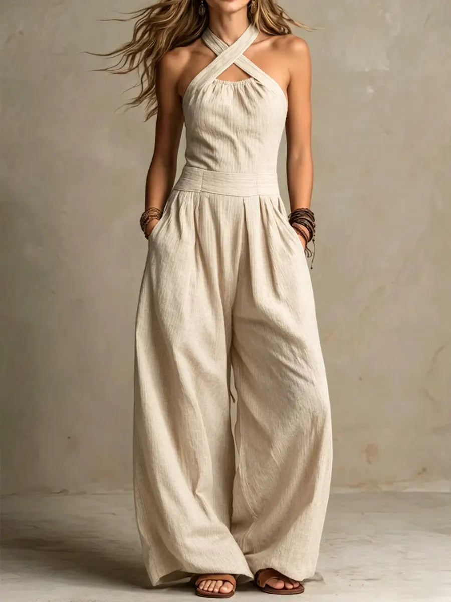 Cross Halter Cut Out Wide Leg Jumpsuit 2