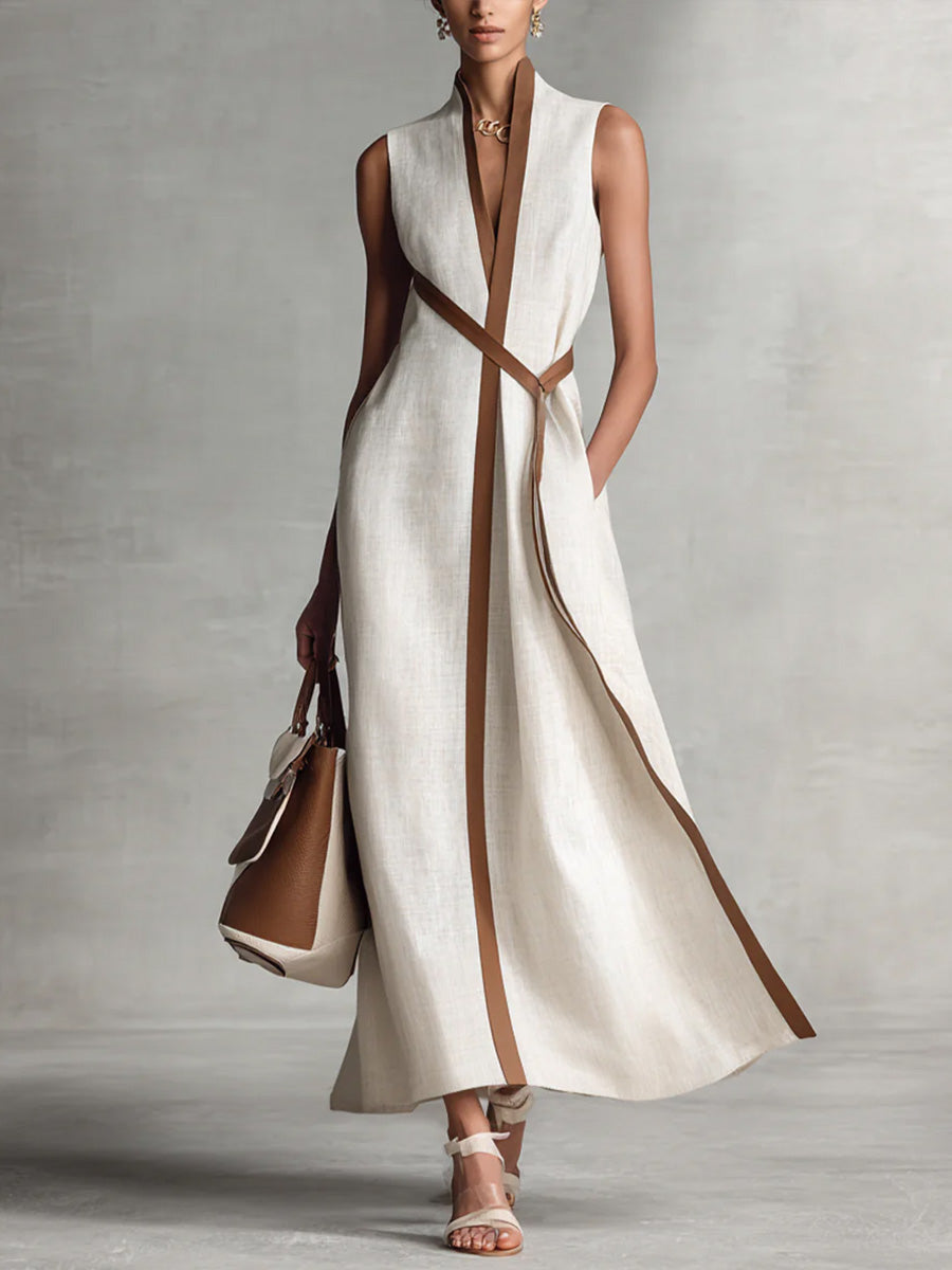 Contrast Trim V-Neck Sleeveless Maxi Dress 2