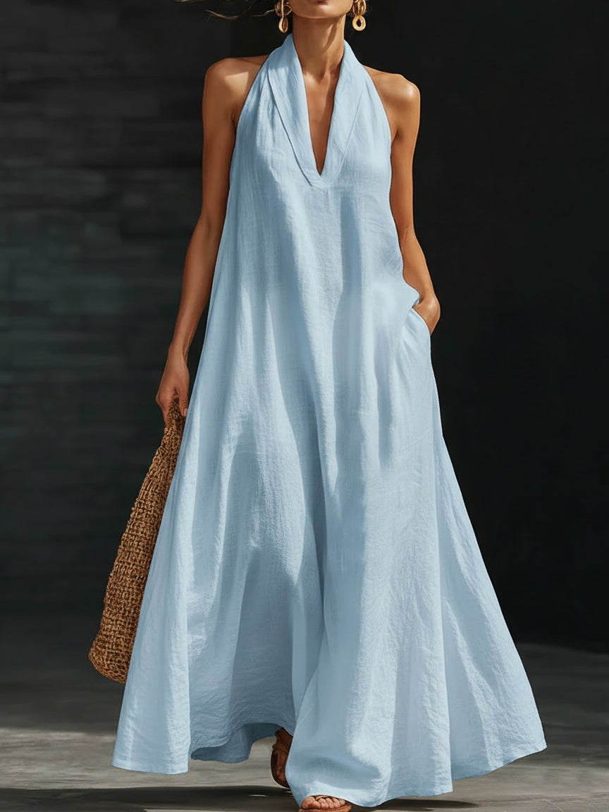Halter Deep V-Neck Sleeveless Flowy Maxi Dress 6