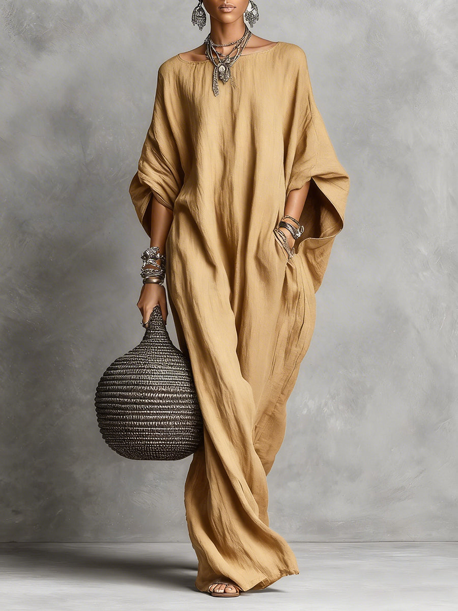 Round Neck Batwing Sleeve Oversized Maxi Dress 4
