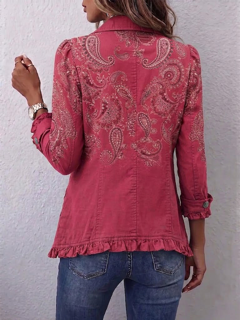 Paisley Print Ruffle Trim Button Front Shirt Jacket 2