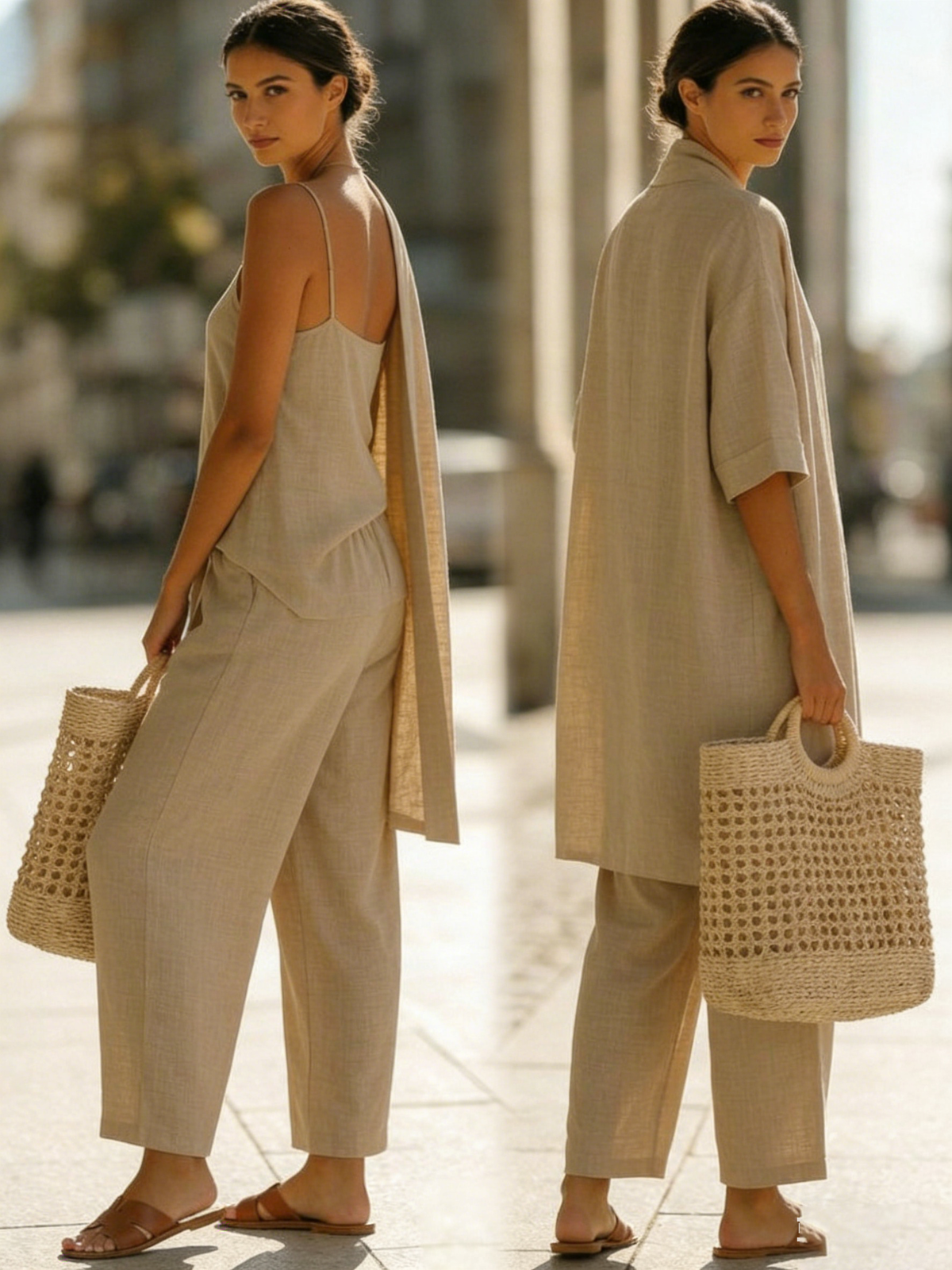 Longline Split Hem Shirt and Wide Leg Pants Two Piece Set 2