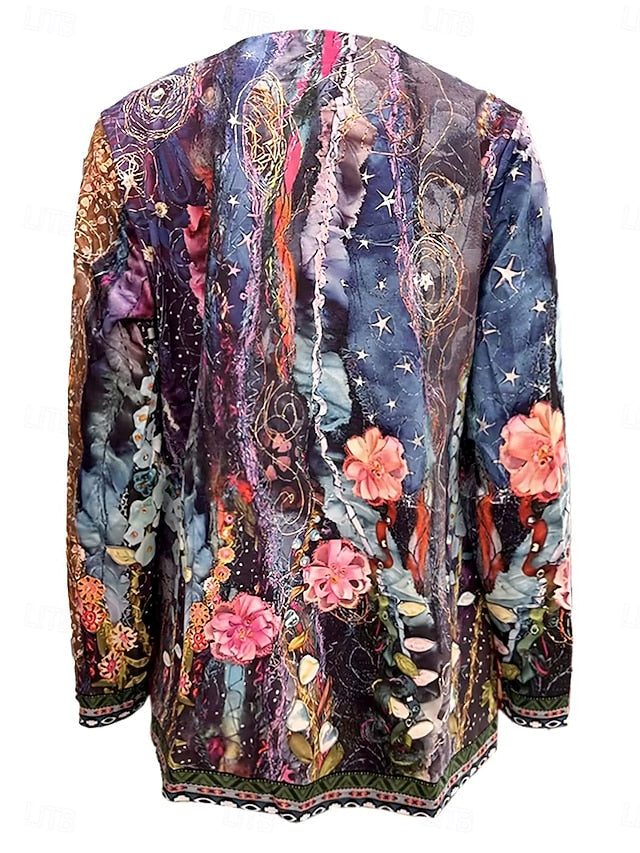 Floral Bohemian Border Print Open Front Longline Jacket 2