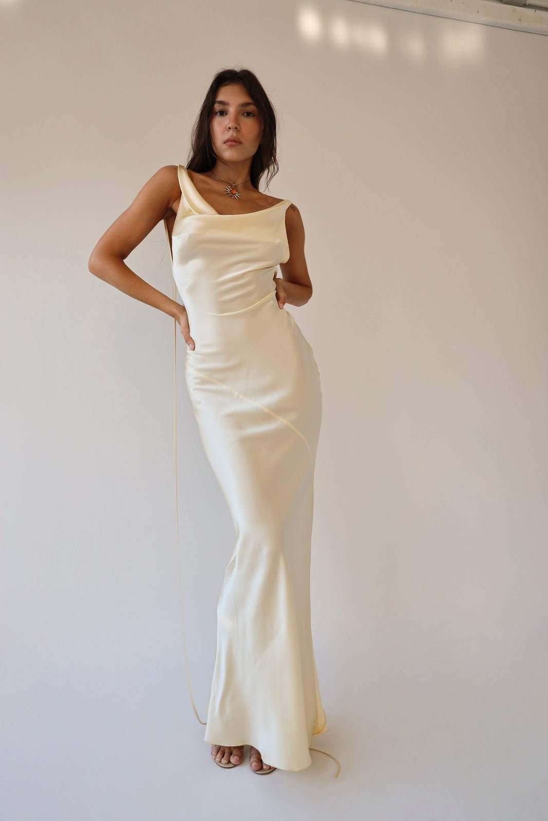 Persis Cowls Backless Satin Maxi Dress - View 3