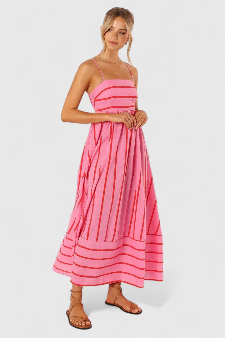 Striped Square Neck Spaghetti Strap Maxi Dress 3