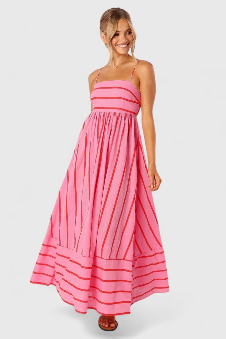 Striped Square Neck Spaghetti Strap Maxi Dress 4