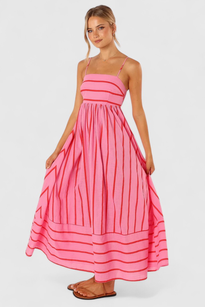 Striped Square Neck Spaghetti Strap Maxi Dress 5