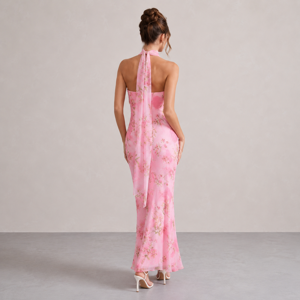 Strapless Floral Print Scarf Neck Mermaid Maxi Dress 9