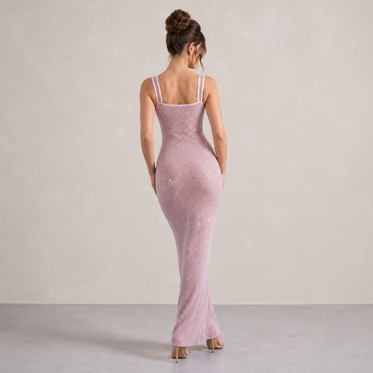 Rhinestone Square Neck Sleeveless Bodycon Maxi Dress 12