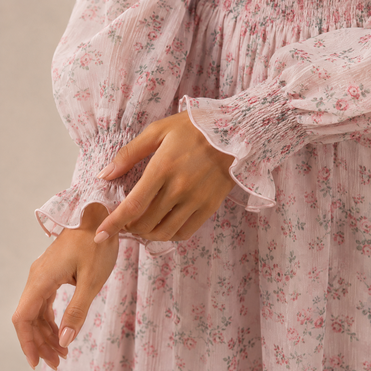 Floral V-Neck Long Sleeve Shirred Tiered Maxi Dress 5