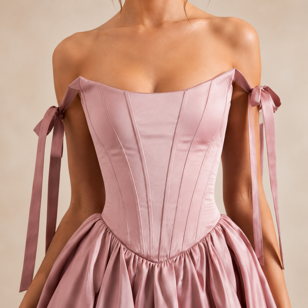Strapless Corset Tie Sleeve Drop Waist Mini Dress 5
