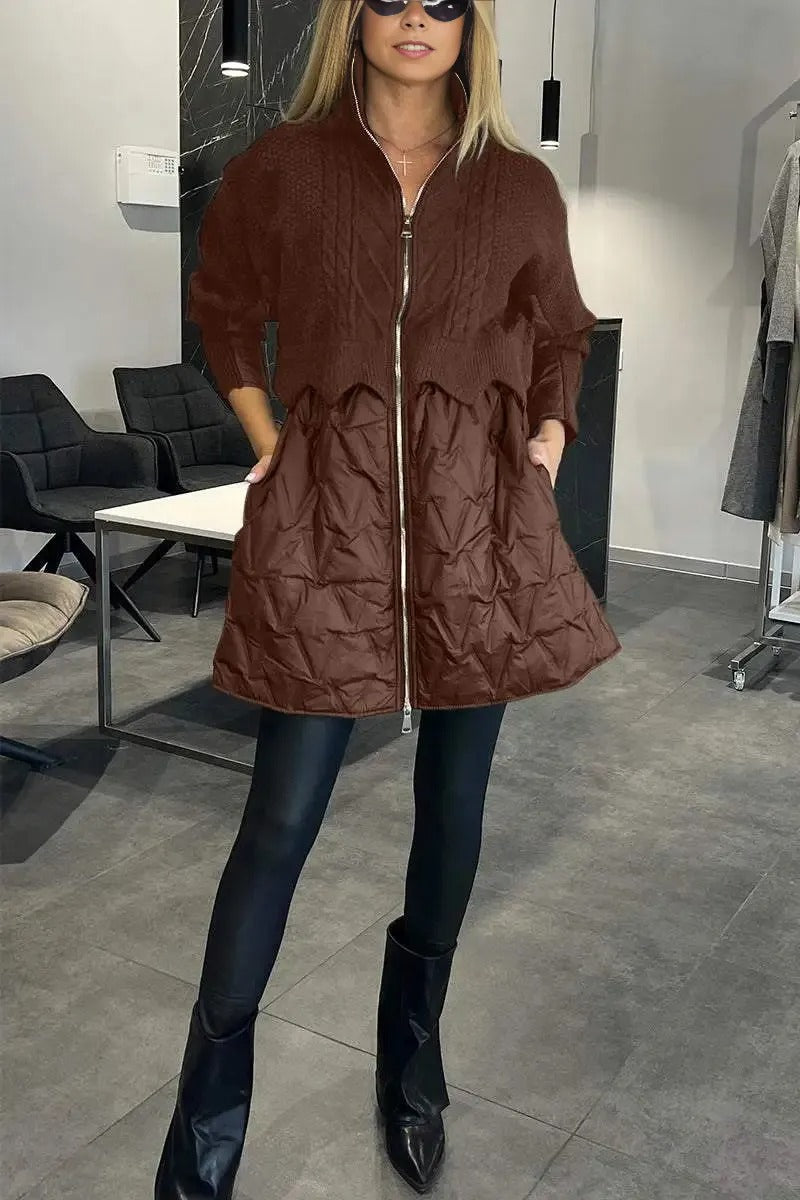 High Neck Zip Front Knit Quilted Hybrid Jacket 4