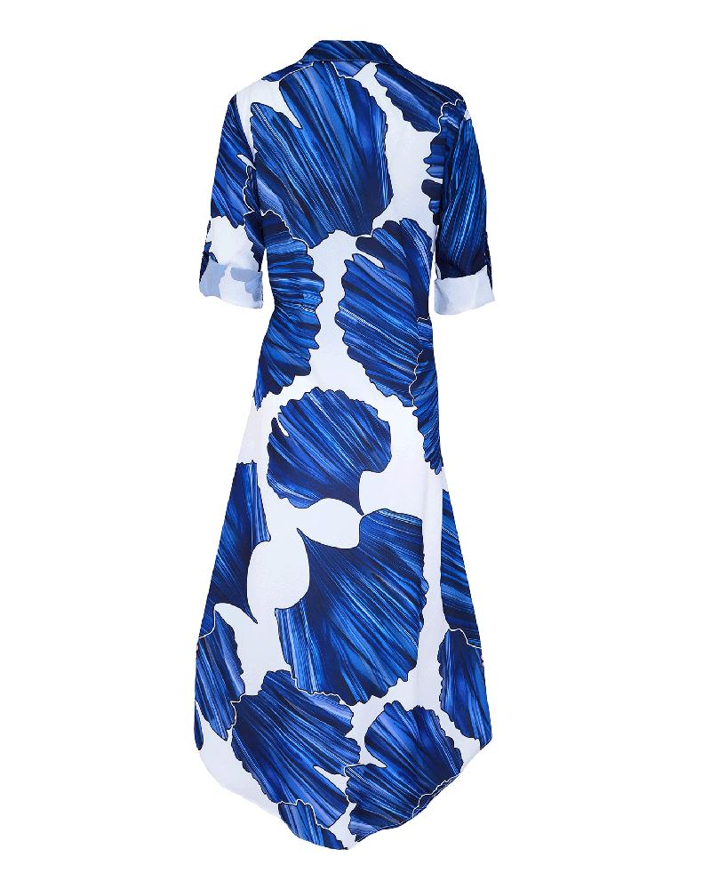 Abstract Print Button Down Collar Three Quarter Maxi Shirt Dress - View 4