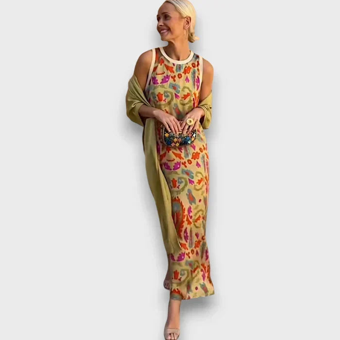 Sleeveless Round Neck Floral Print Maxi Dress