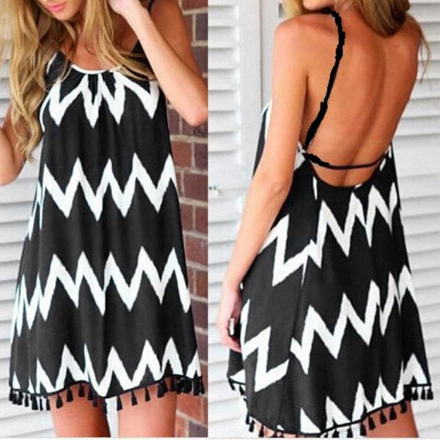 VNeck Strap Open White Lace Sleeveless Loose Elegant Mini Dress - View 4