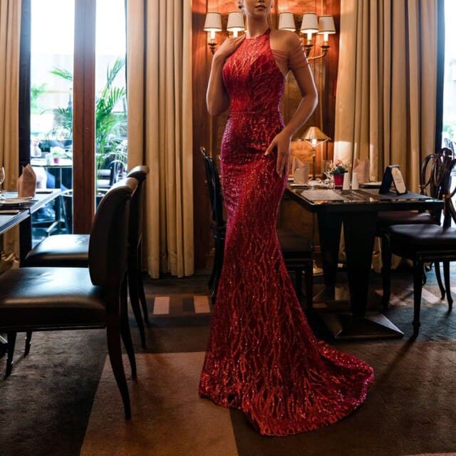 Glitter Spaghetti Strap Ruched Mermaid Maxi Dress - View 2