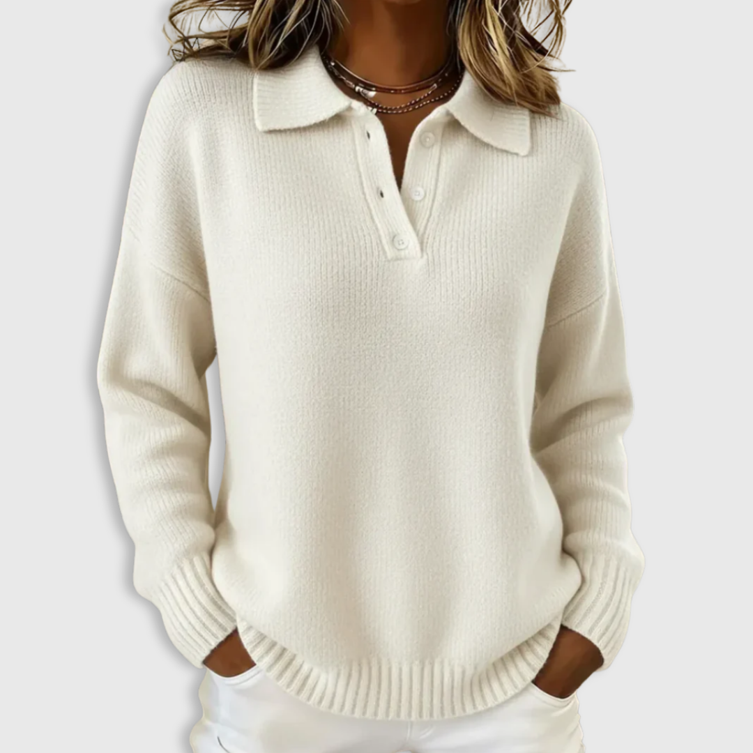 Collared Button Placket Long Sleeve Knit Sweater 5