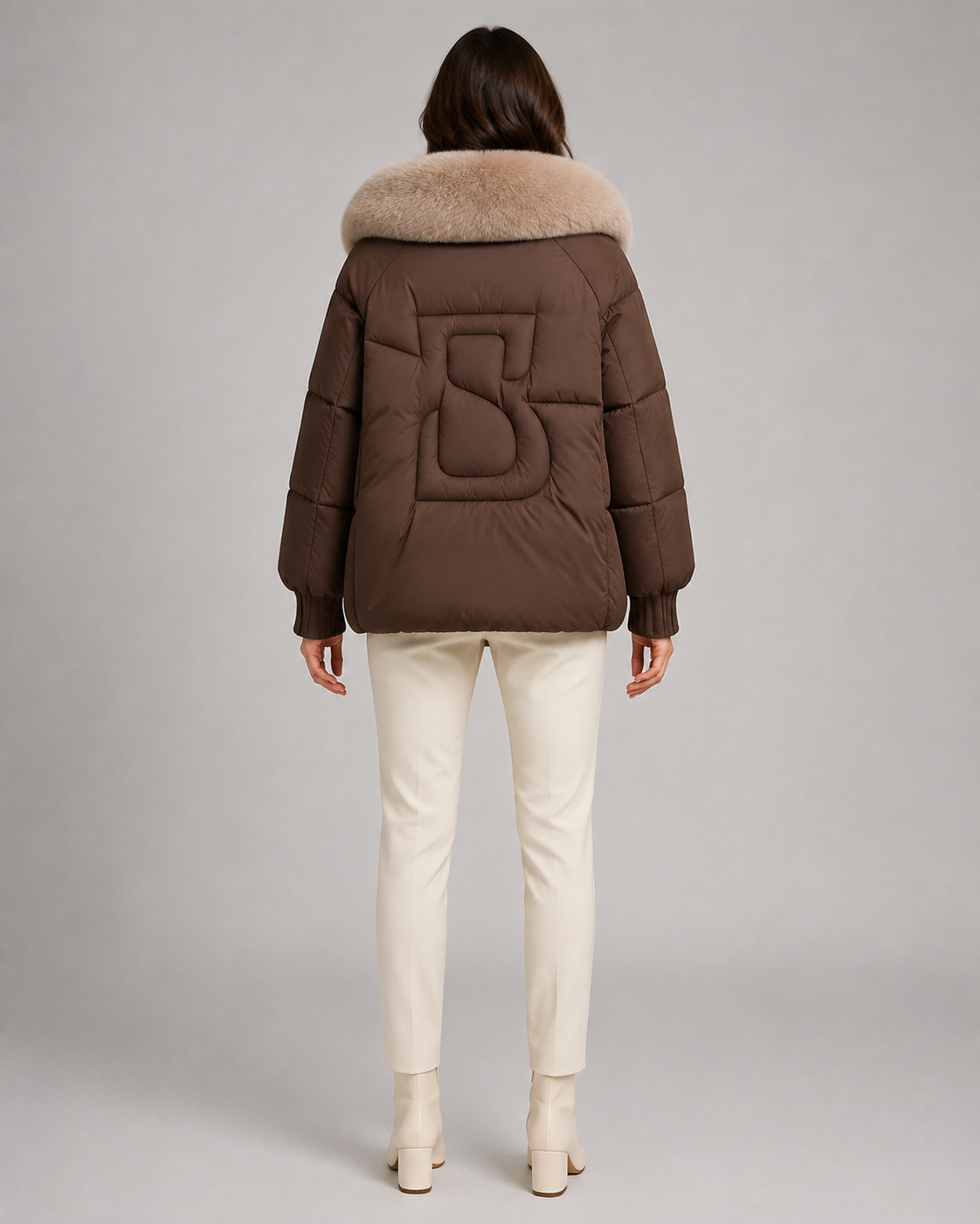 Faux Fur Shawl Collar Drawstring Waist Puffer Jacket 2