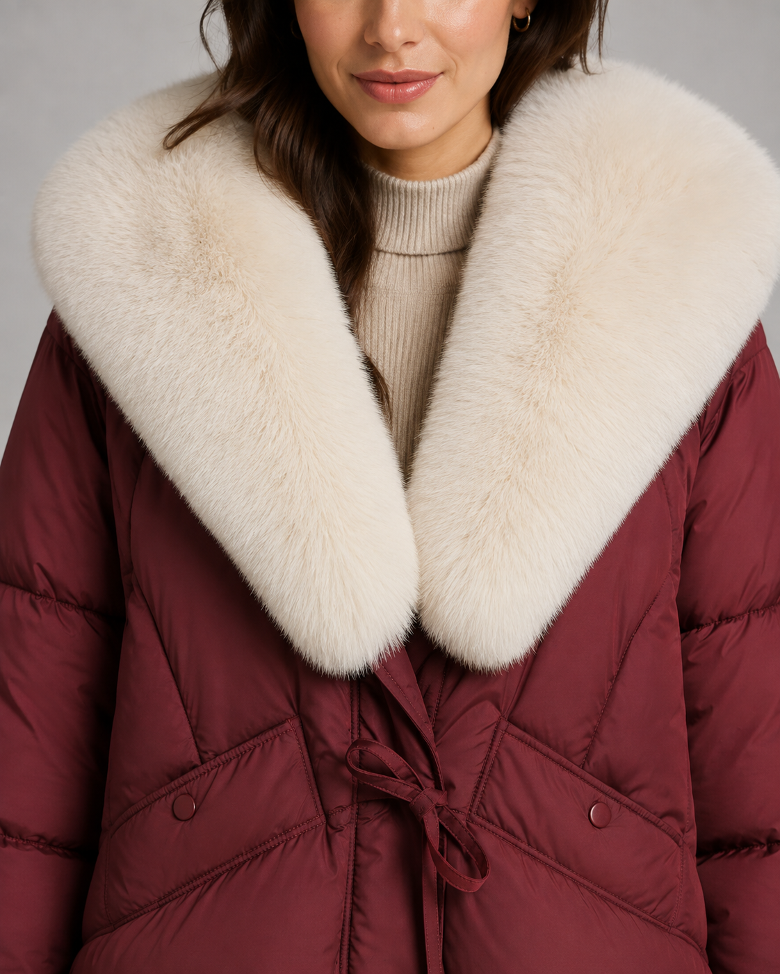 Faux Fur Shawl Collar Drawstring Waist Puffer Jacket 5