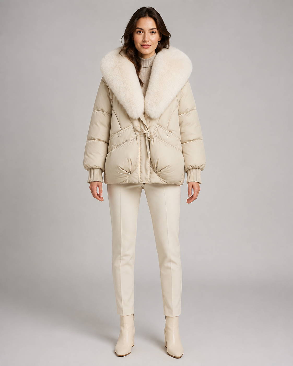 Faux Fur Shawl Collar Drawstring Waist Puffer Jacket 8