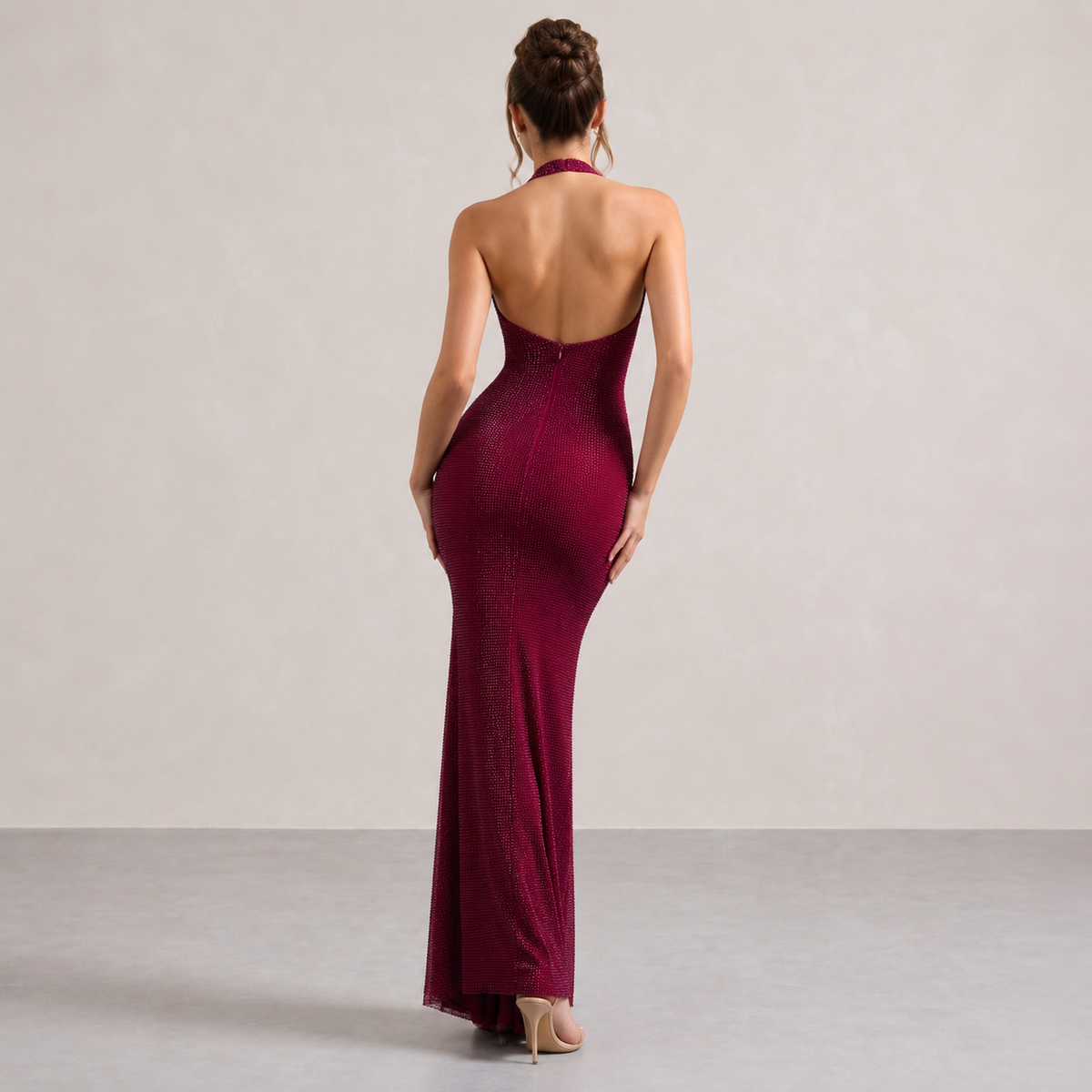 Rhinestone Halter Deep V-Neck Backless Maxi Dress 6