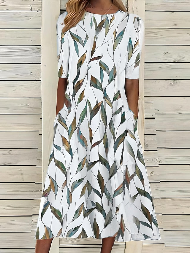 Ditsy Print Boat Neck Half Sleeve Fit and Flare Dress 7