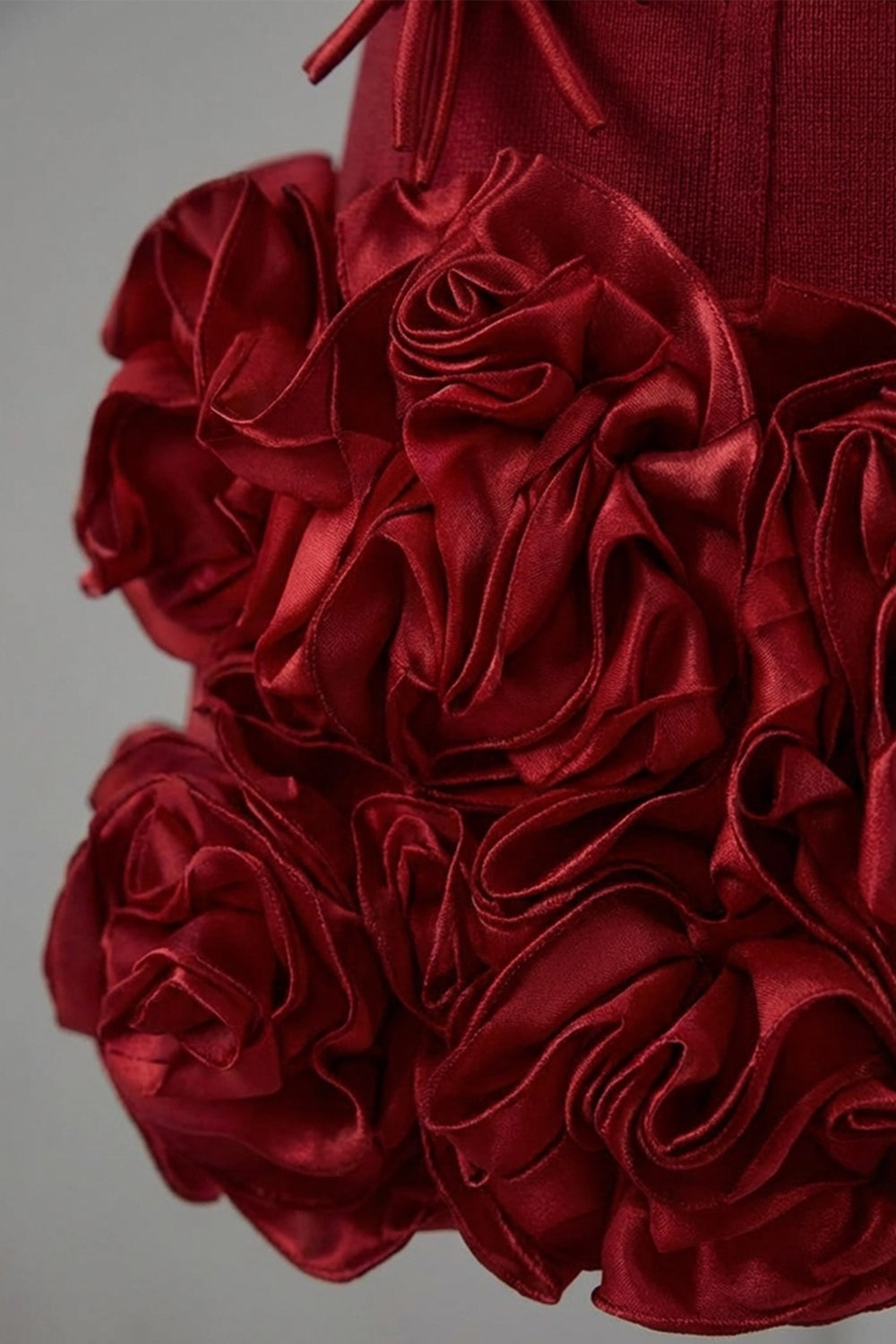 Corset Mini Dress with Sculpted Floral Hem – Red - View 4