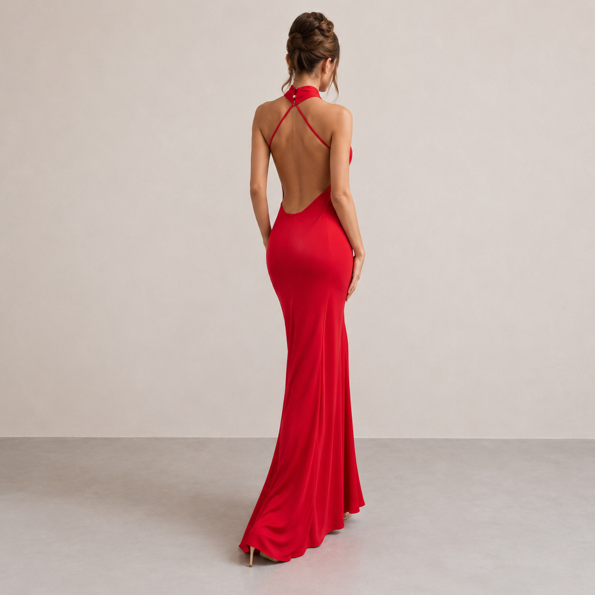 Asymmetric Halter Neck Ruched Mermaid Maxi Dress 12