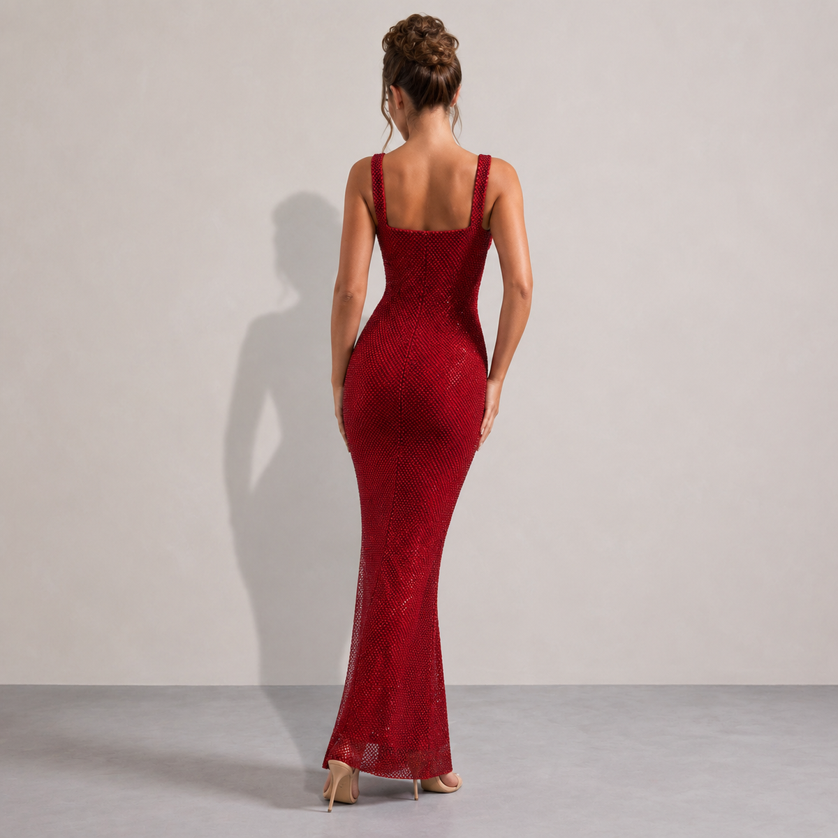 Rhinestone Square Neck Sleeveless Bodycon Maxi Dress 6