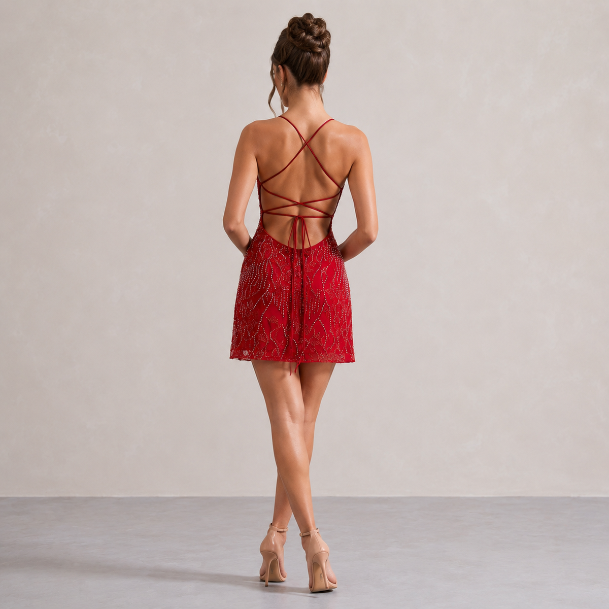 Embellished V-Neck Spaghetti Strap Bodycon Mini Dress 6