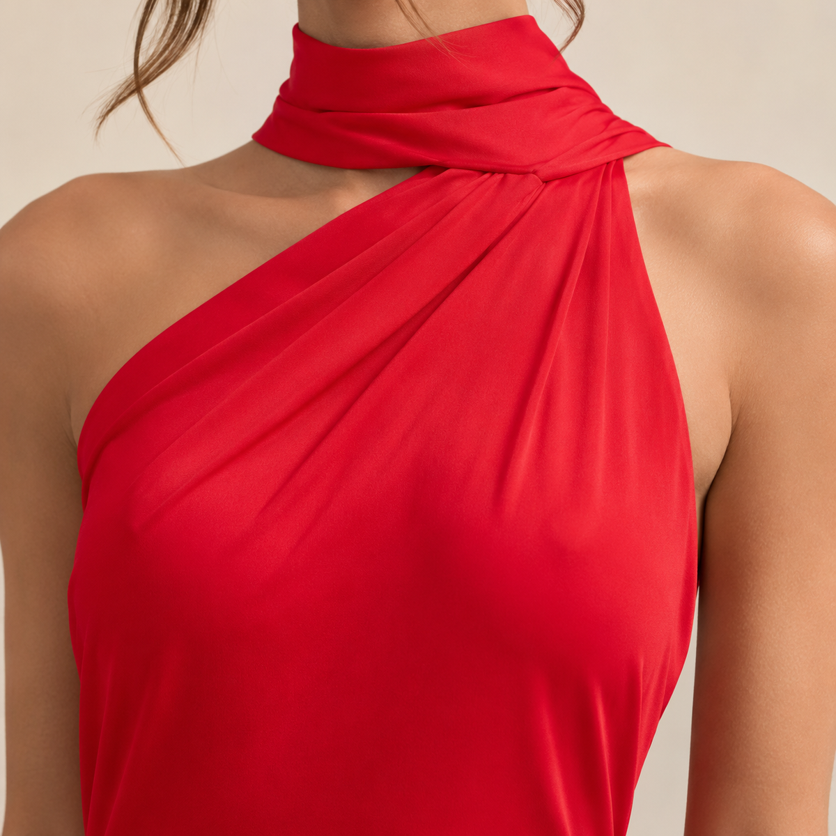 Asymmetric Halter Neck Ruched Mermaid Maxi Dress 11