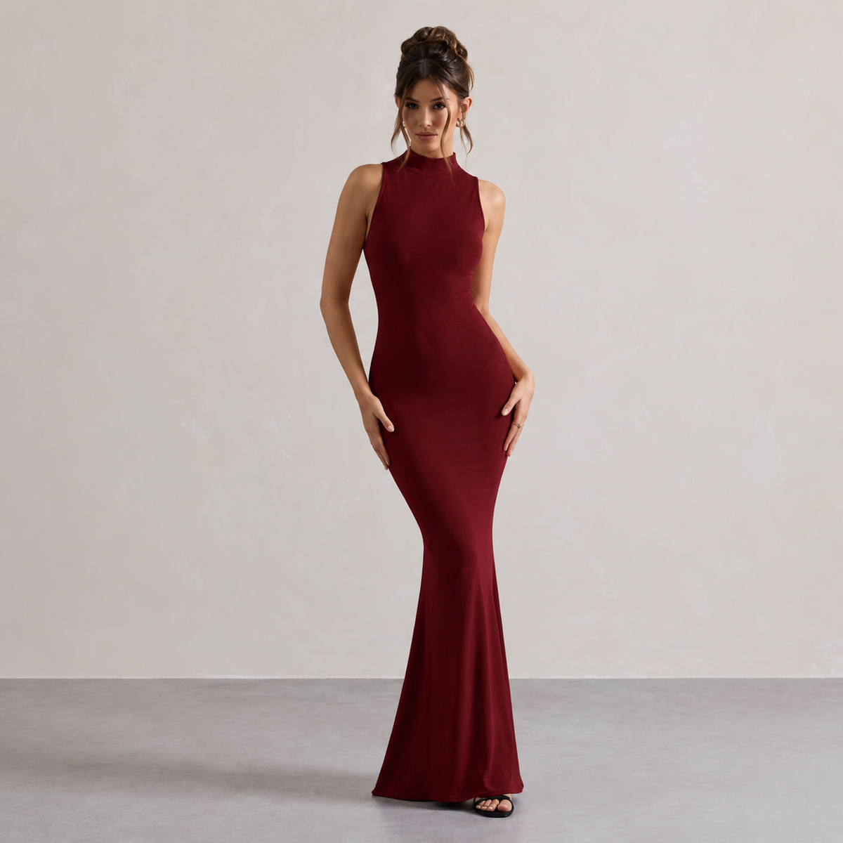 High Neck Sleeveless Fishtail Bodycon Maxi Dress