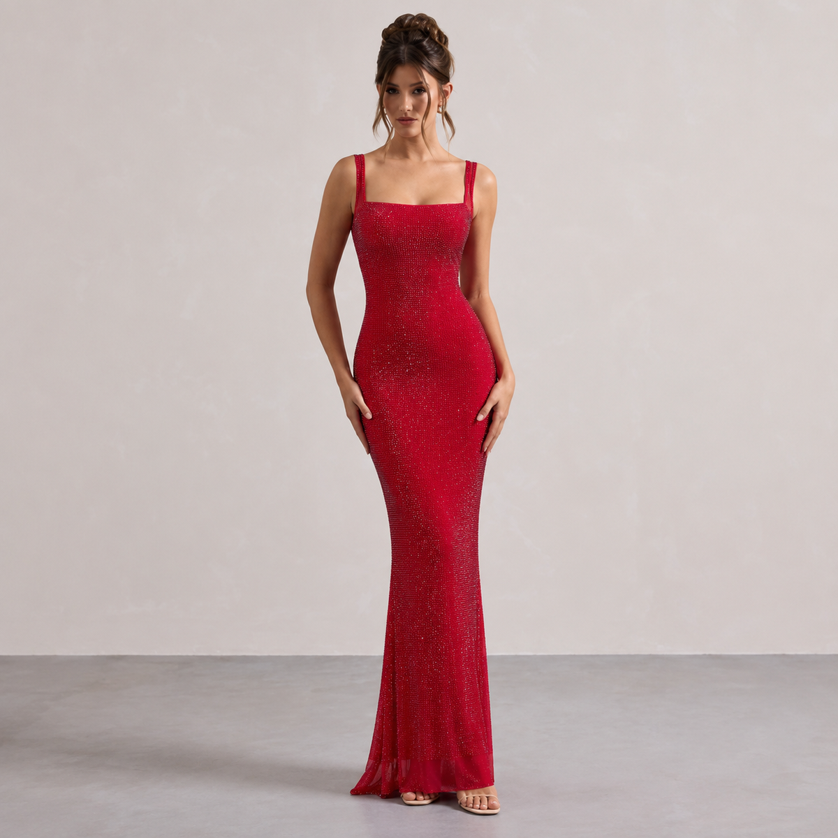Square Neck Glitter Fishtail Bodycon Maxi Dress 4