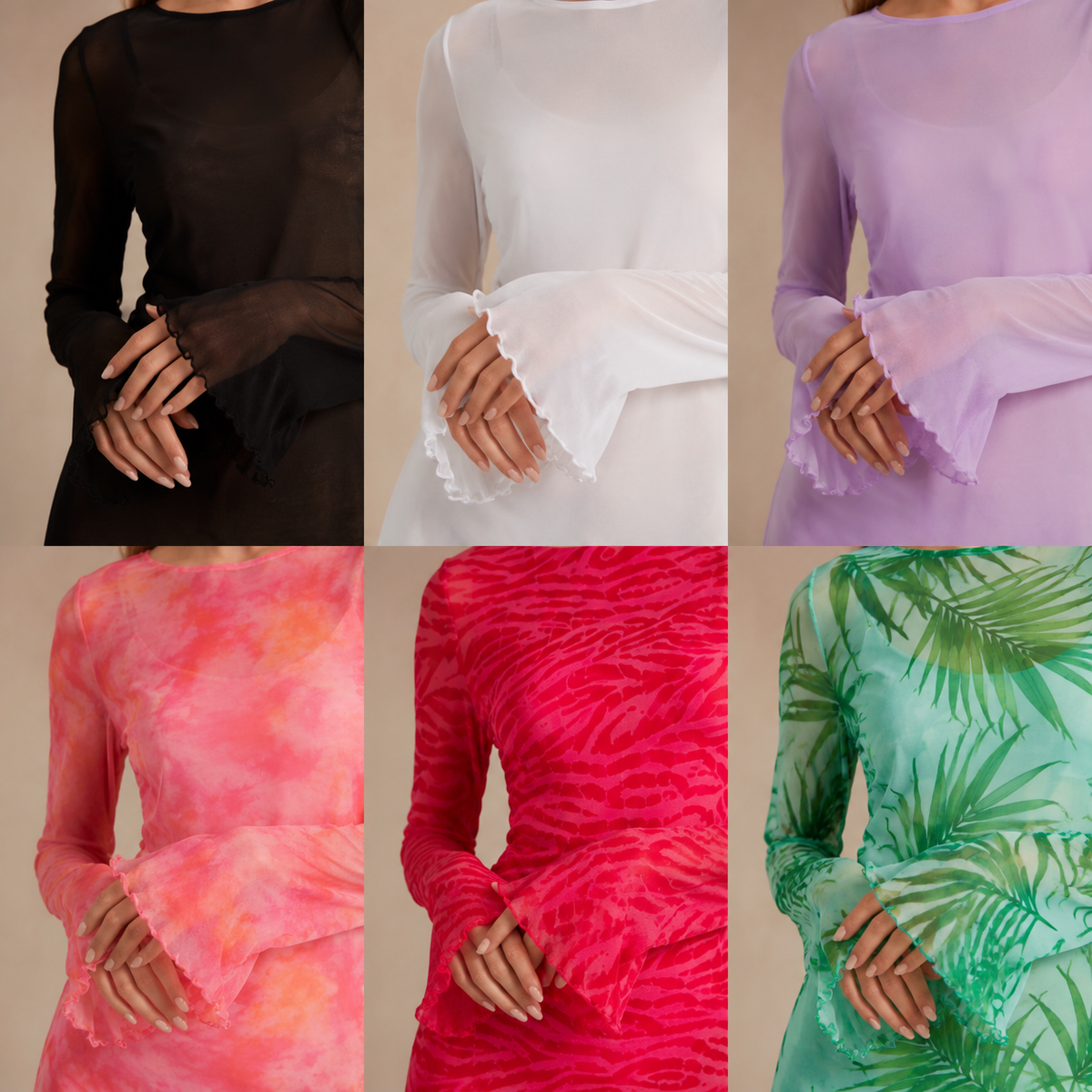 Round Neck Bell Sleeve Sheer Mesh Bodycon Mini Dress 11