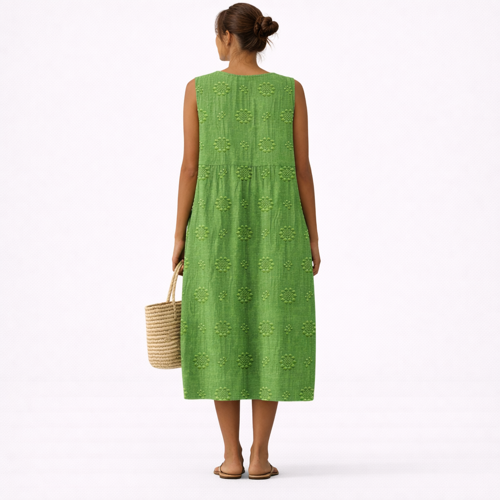 Textured Floral Crew Neck Sleeveless A-Line Midi Dress 3