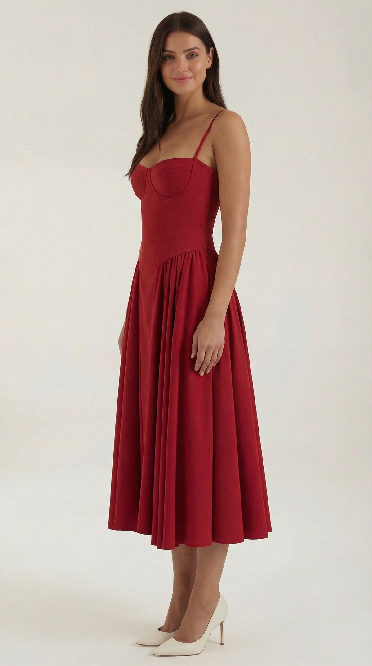 Floral Sweetheart Corset A-Line Midi Dress 22