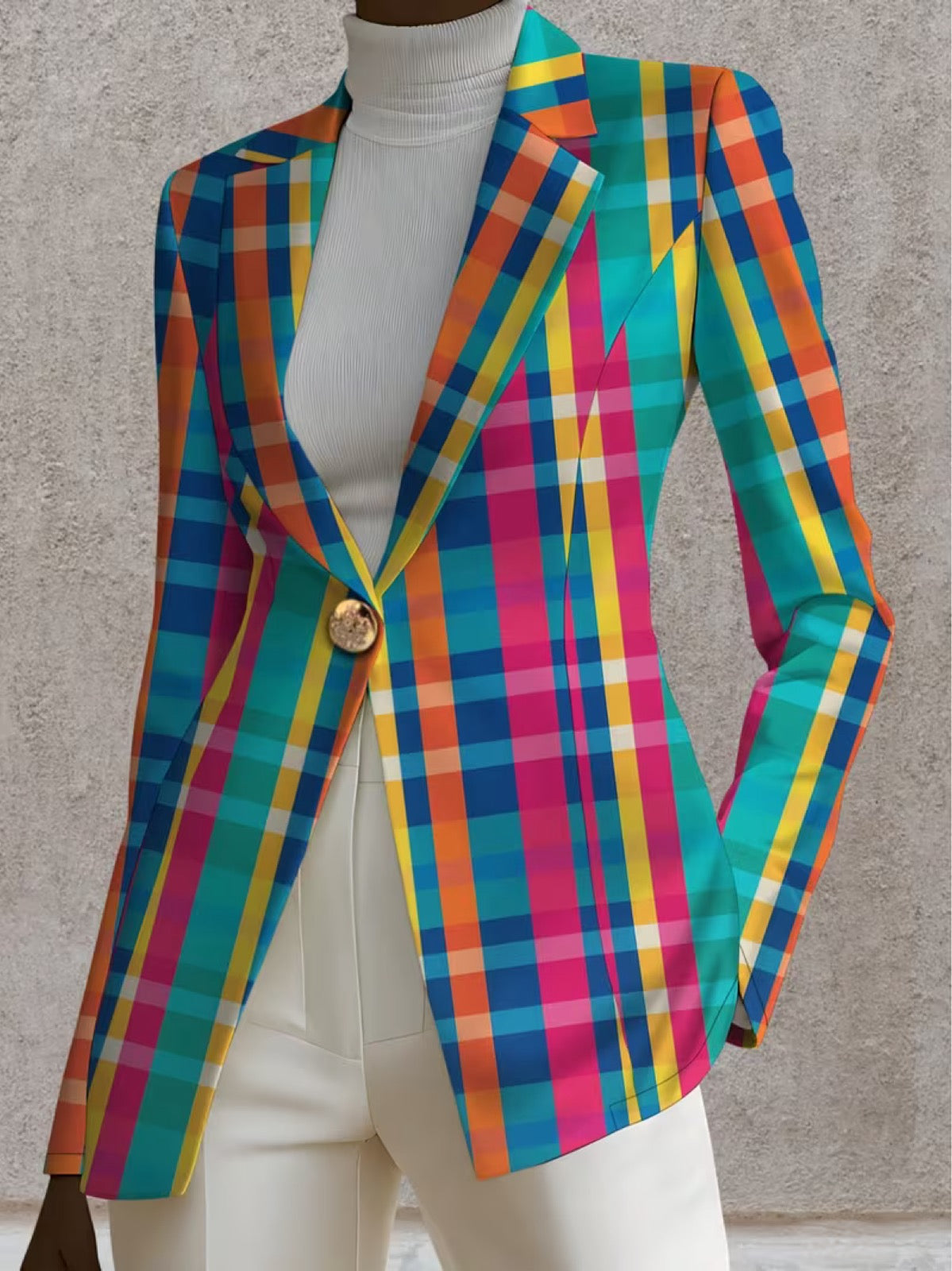 Plaid Notch Lapel Single Button Blazer 3
