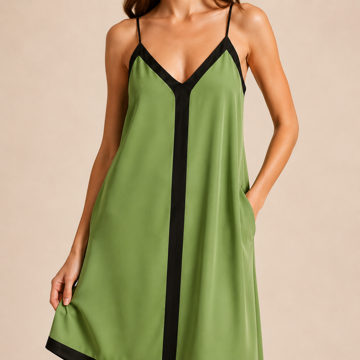V-Neck Contrast Trim Slip Maxi Dress 2