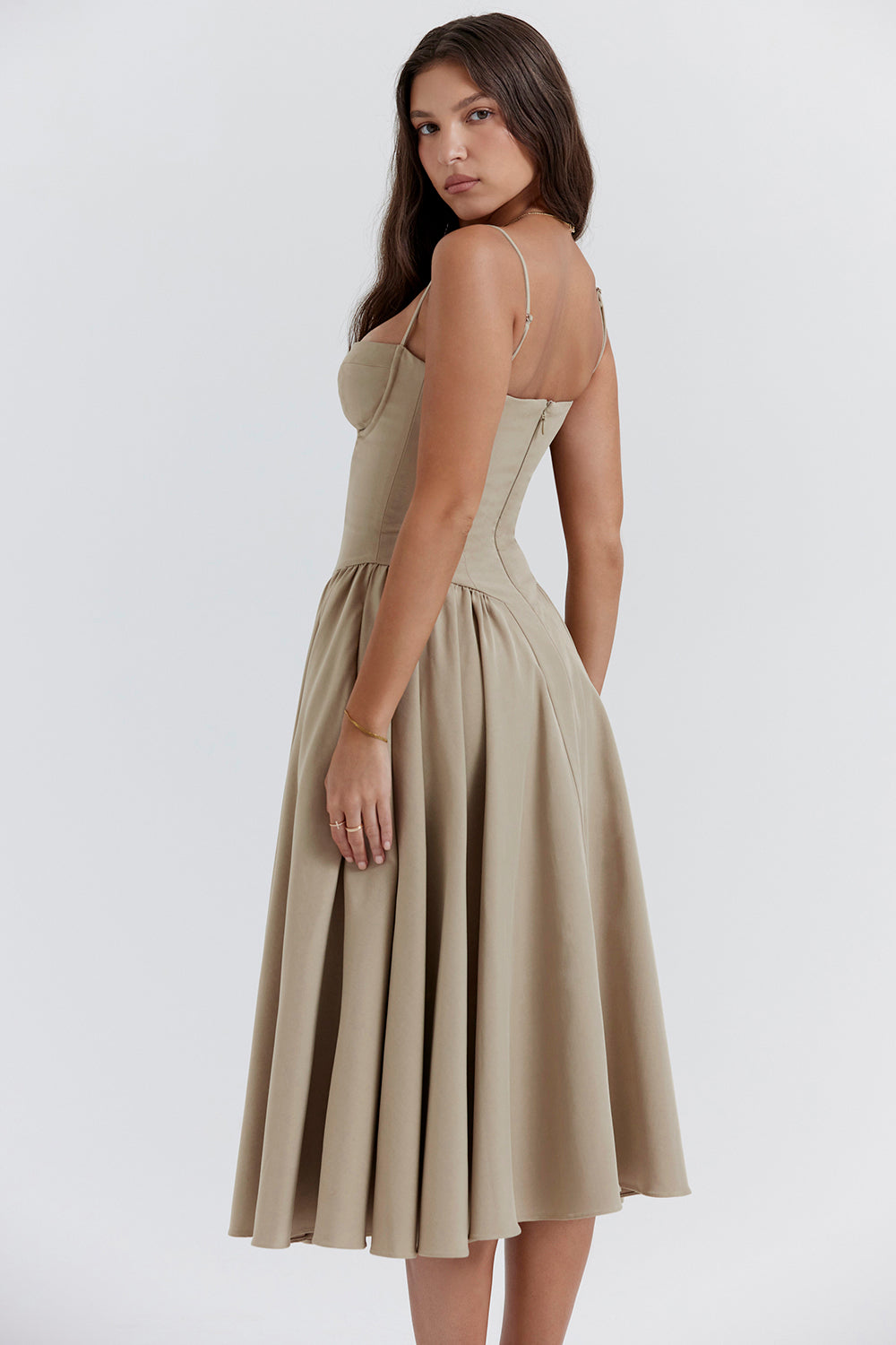 Corset Bodice Strappy Fit and Flare Midi Dress 6