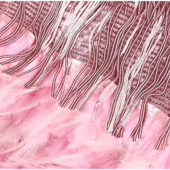 Spaghetti Strap Deep V-Neck Fringe Feather Hem Mini Party Dress - View 5