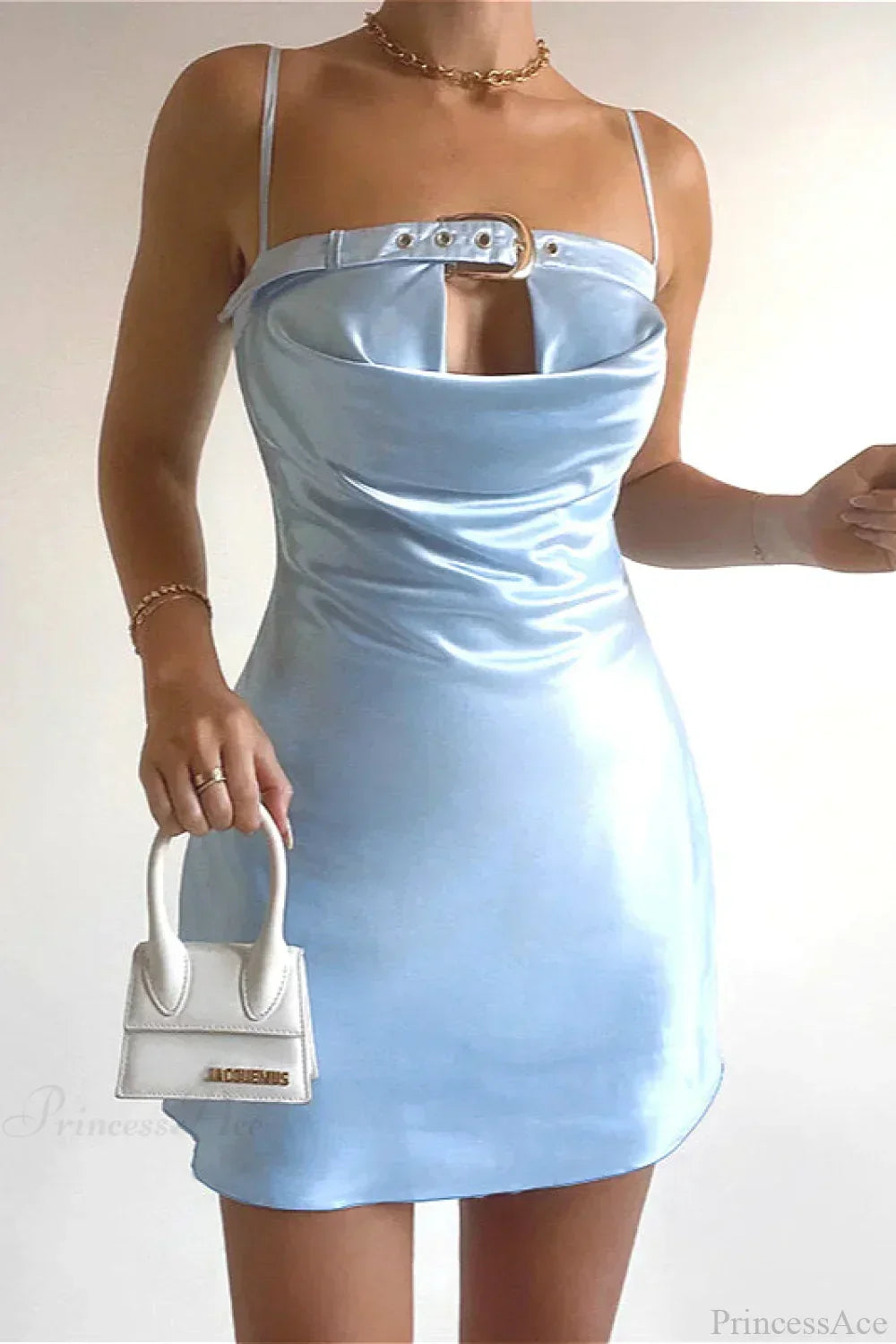 Satin Adjustable V Neck Hot Cami Mini Dress - View 3