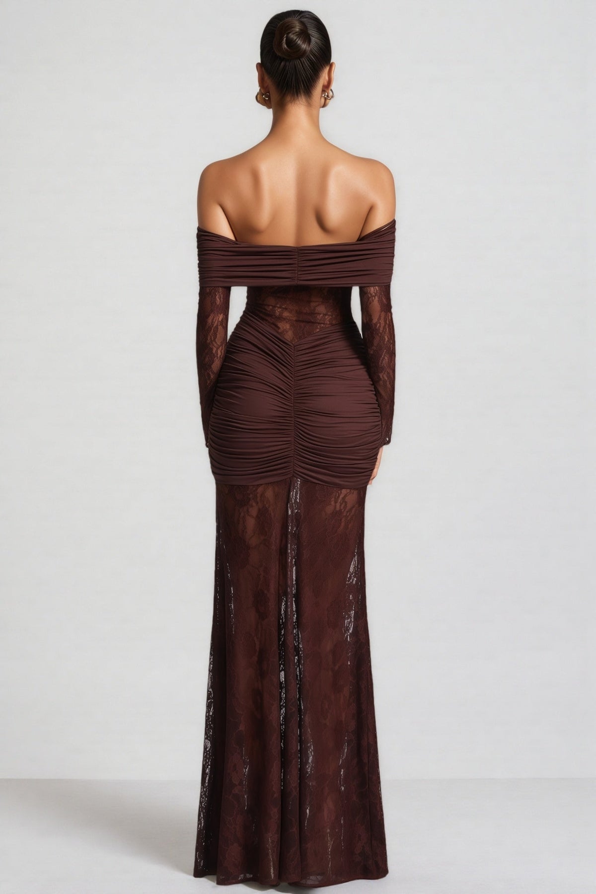 Velally Brown Lace Cut-Out Fishtail Maxi Dress - View 5