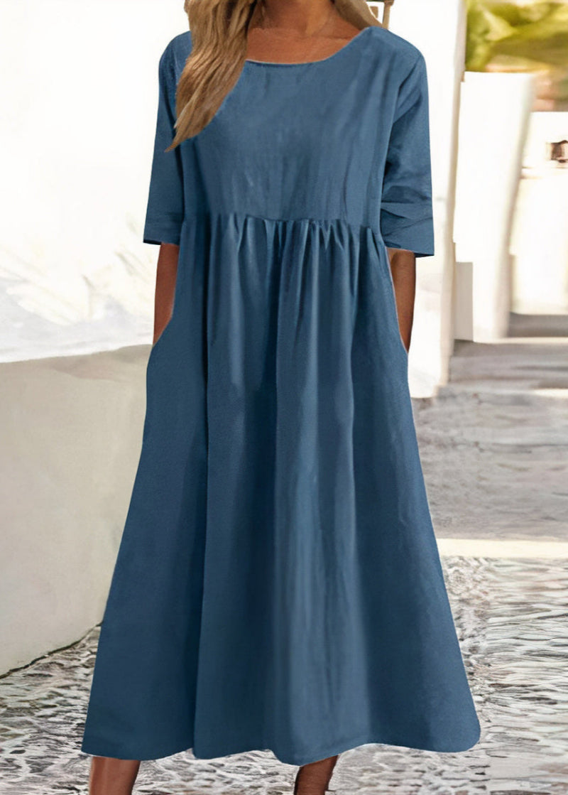Scoop Neck Half Sleeve Empire Waist Pocket Summer Midi Dress - View 8