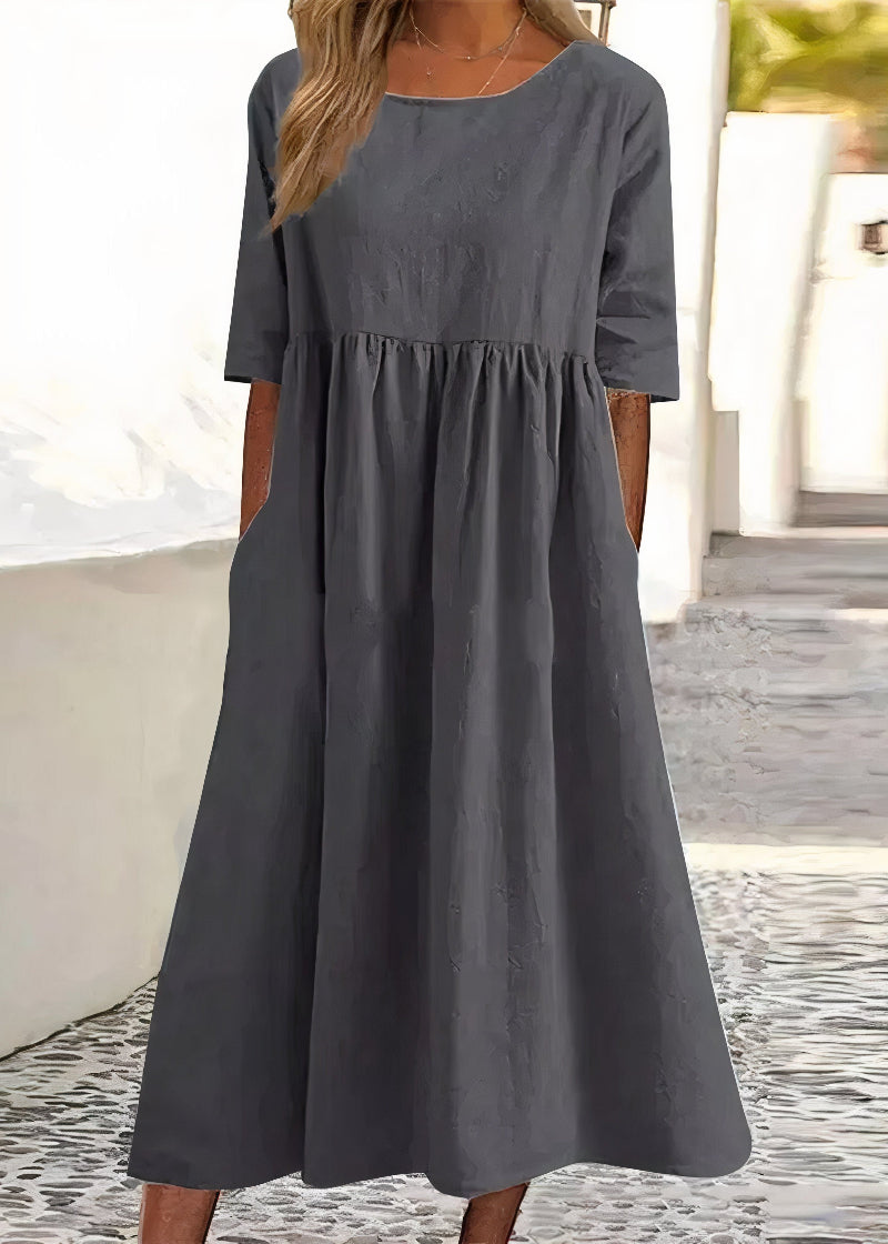 Scoop Neck Half Sleeve Empire Waist Pocket Summer Midi Dress - View 7