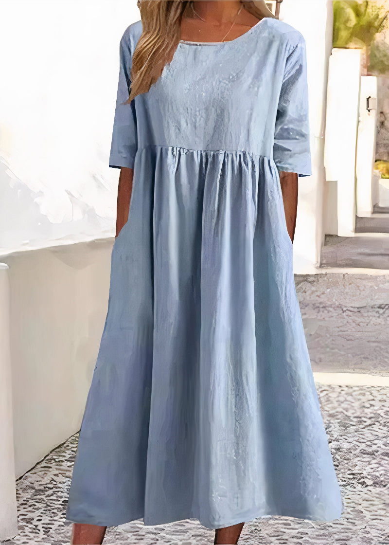 Scoop Neck Half Sleeve Empire Waist Pocket Summer Midi Dress - View 5