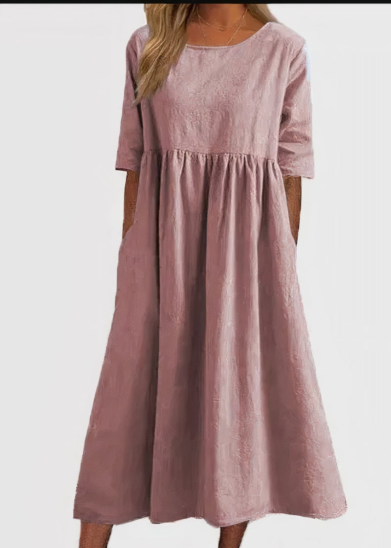 Scoop Neck Half Sleeve Empire Waist Pocket Summer Midi Dress - View 3