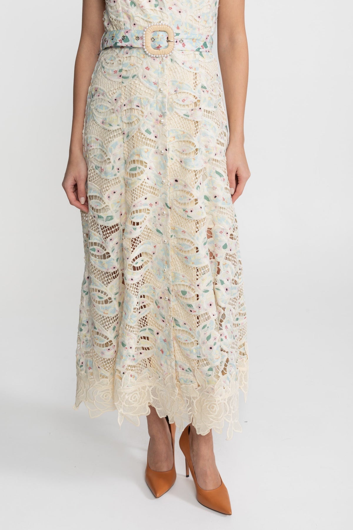 Halter Lace Midi Dress with Belted Waist – Ivoire - View 8
