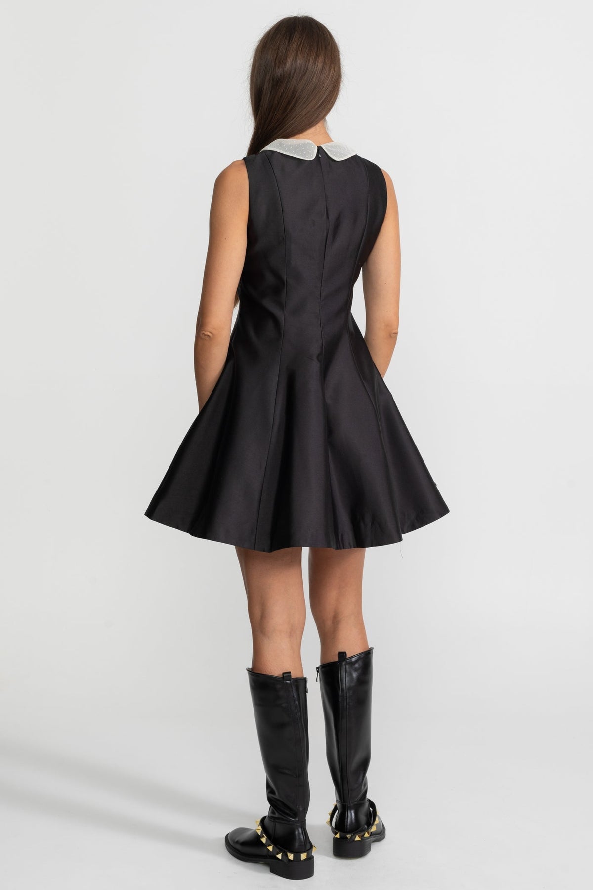 A-Line Mini Dress with Lace Bib – Black - View 8