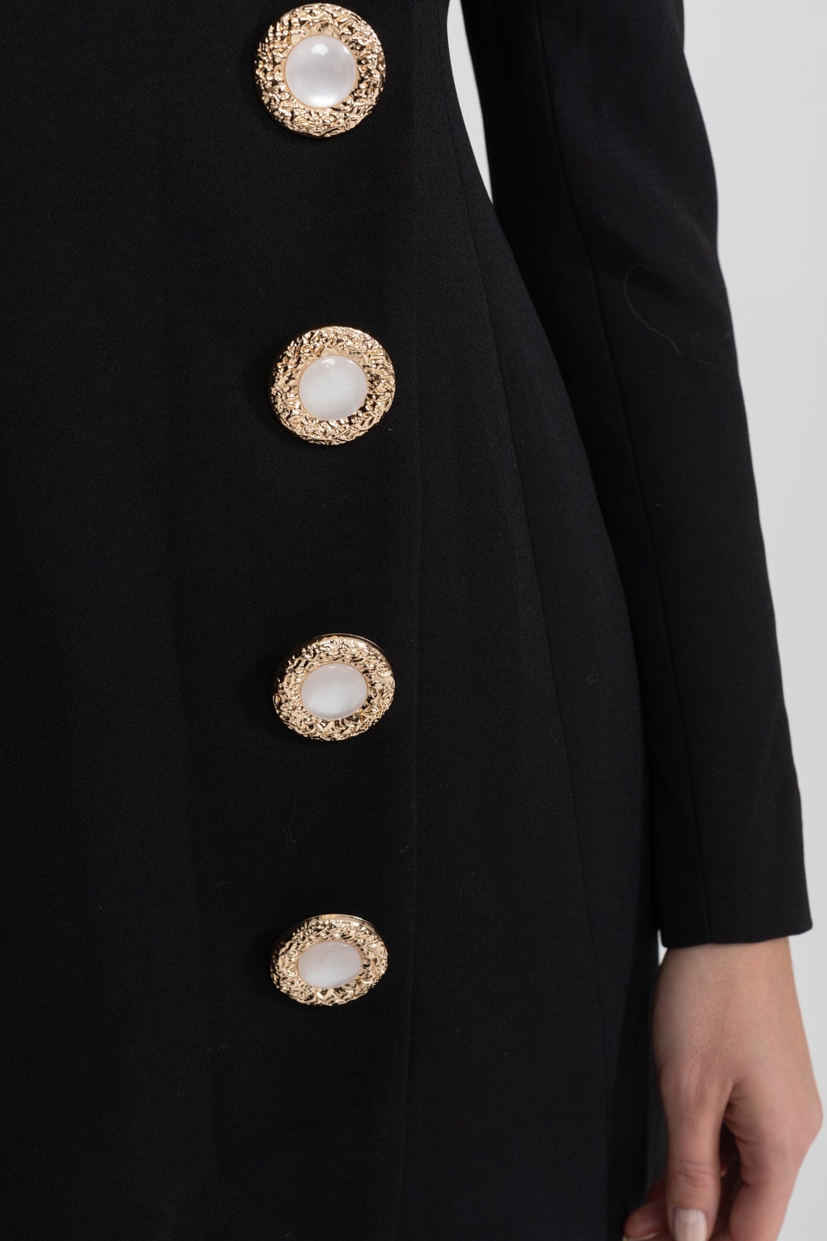 Contrast Bust Lapel Metallic Button Long Sleeve Tailored Mini Dress - View 7